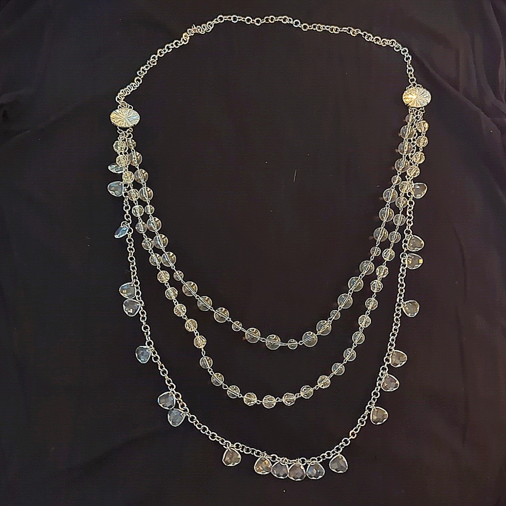 Woman's Long Crystal & Silver Chain Beaded Necklace
